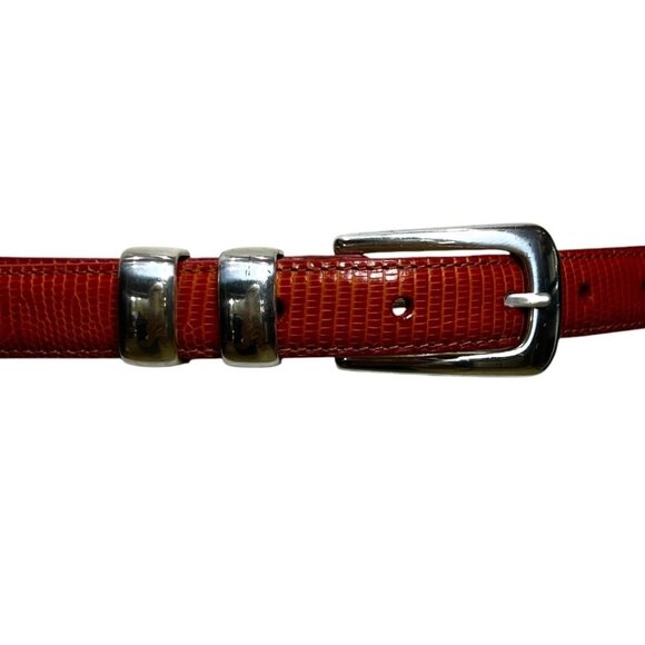 Brighton Leather Belt Lizard Embossed Tawny Orange Brown Vintage 90's SZ ML 32‎ - Picture 2 of 7